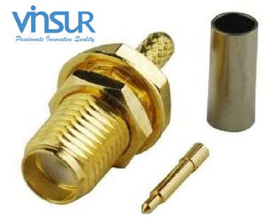 11921214 -- RF CONNECTOR - 50OHMS , RP SMA FEMALE , STRAIGHT , BULKHEAD REAR MOUNT , CRIMP TYPE , RG316, RG174, RG188, LMR100 CABLE